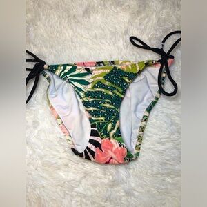 VENUS green and pink Tropical Print Bikini Bottom with Black Ties size 2 NWOT